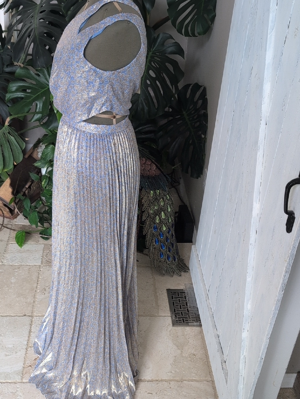 Ramy Brook Light Blue Metallic Pleated Dress - Picture 4 of 8